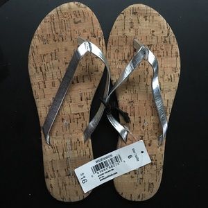 Joe Fresh Summer Flat Silver Strap Flip Flops